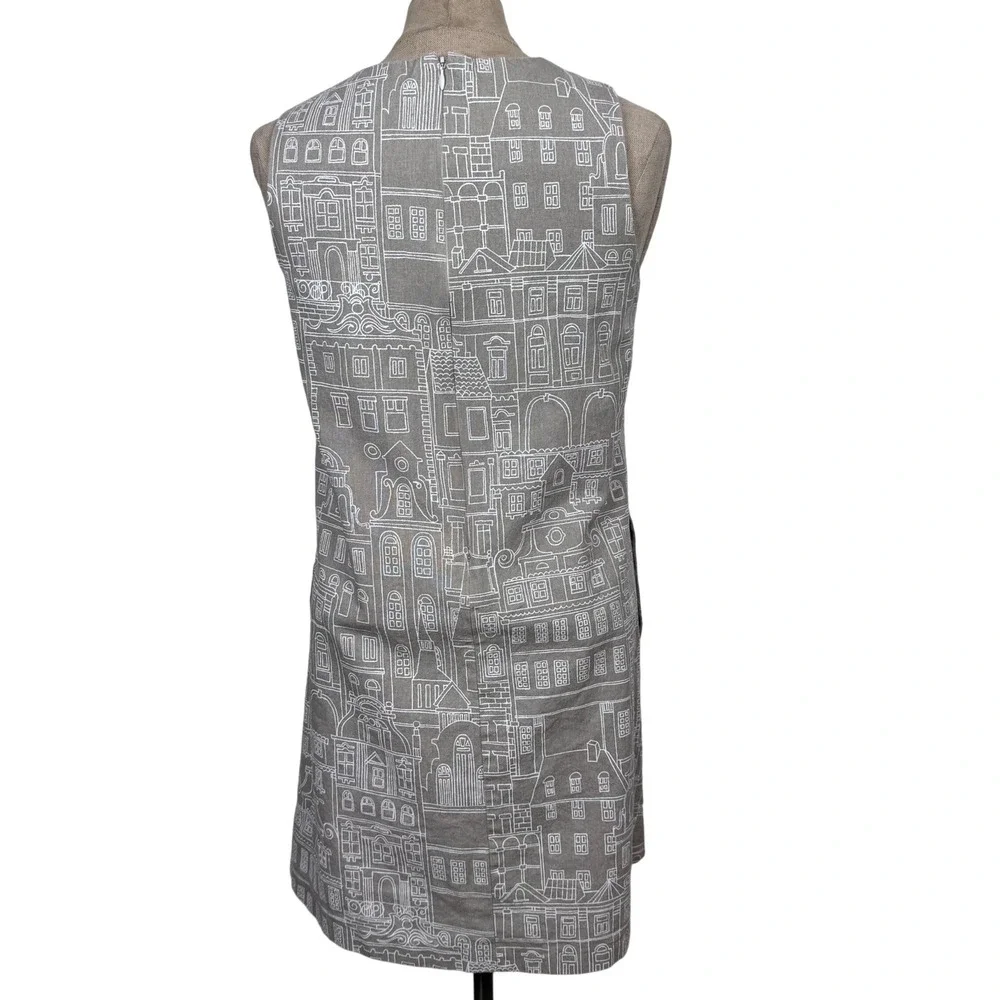 J. McLaughlin Cityscapes Shift Dress Sleeveless XS Taupe Preppy MOD Artsy Modern